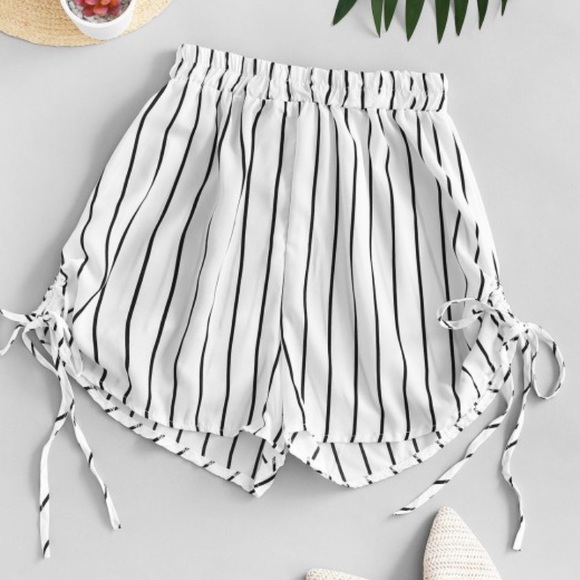 Zaful Pants - Striped Cinched Tie Casual Shorts